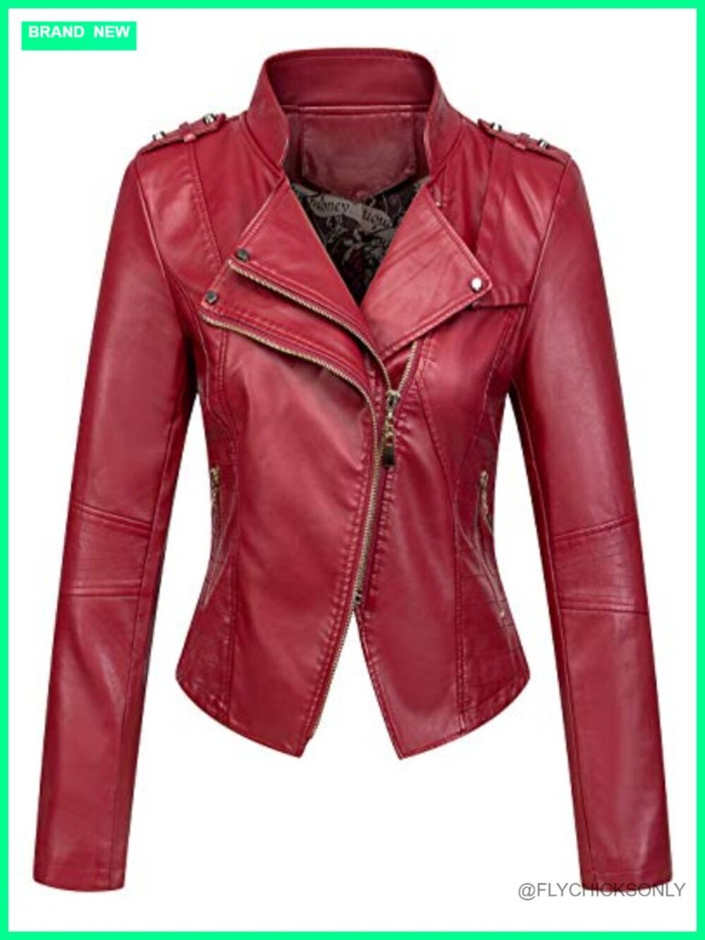 Asymmetric Zip Slim Faux Leather Cropped Moto Jacket Long Sleeve
